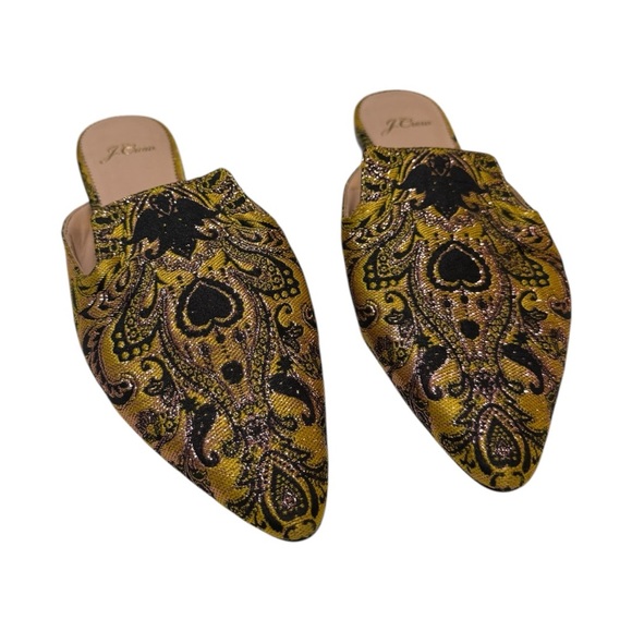 J. Crew Marina Marigold/Black Brocade Pointed Toe Flat Mules - Picture 8 of 11